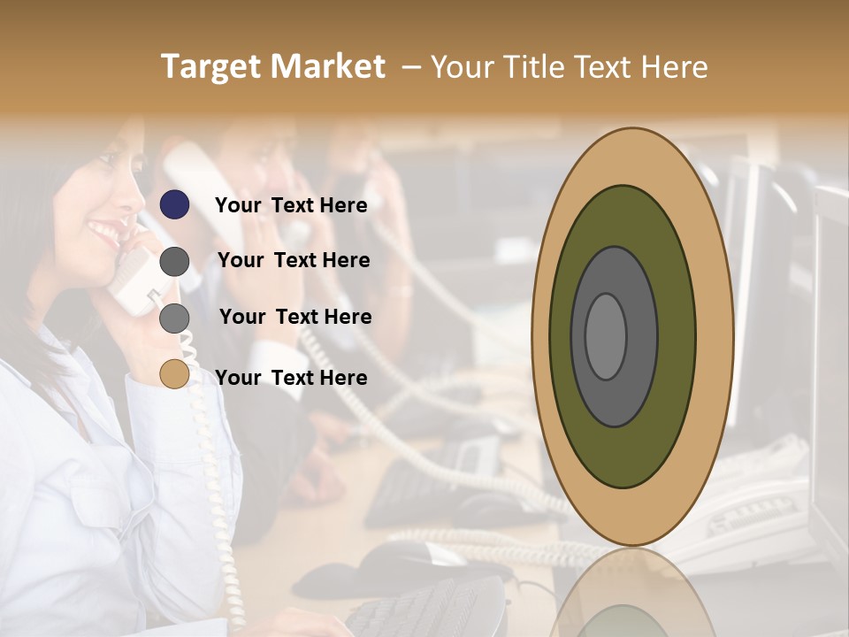 A Group Of People Sitting At A Desk Talking On Telephones PowerPoint Template