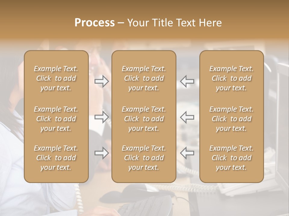 A Group Of People Sitting At A Desk Talking On Telephones PowerPoint Template