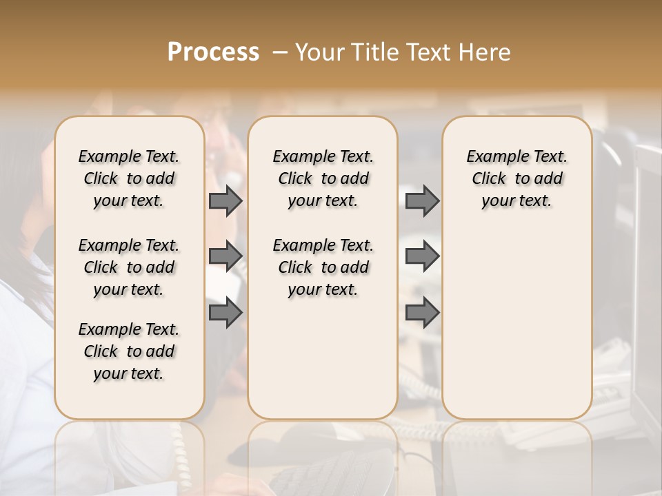 A Group Of People Sitting At A Desk Talking On Telephones PowerPoint Template