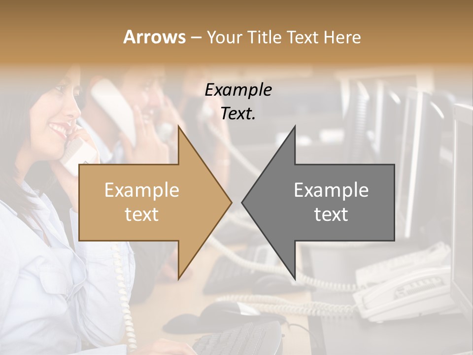 A Group Of People Sitting At A Desk Talking On Telephones PowerPoint Template