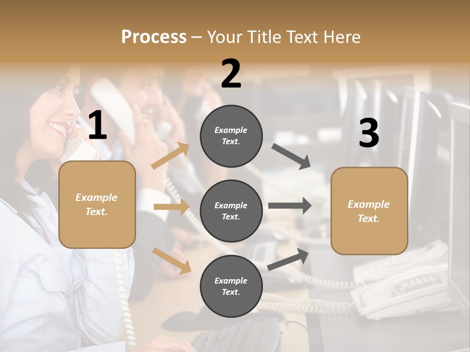A Group Of People Sitting At A Desk Talking On Telephones PowerPoint Template