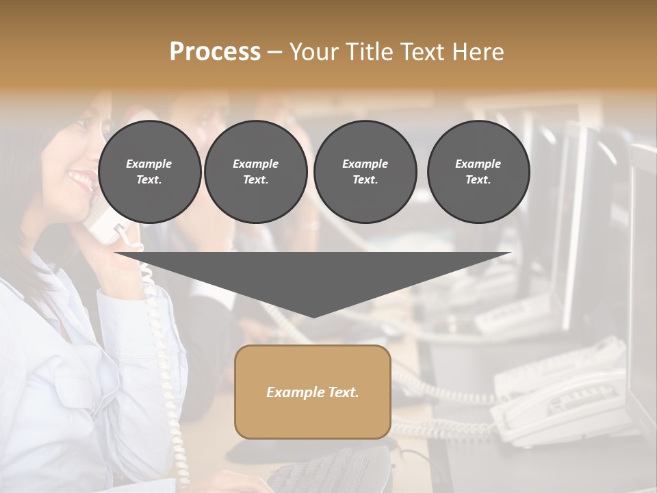 A Group Of People Sitting At A Desk Talking On Telephones PowerPoint Template