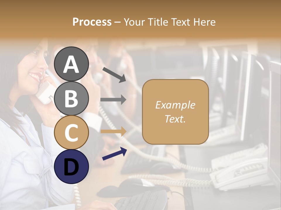 A Group Of People Sitting At A Desk Talking On Telephones PowerPoint Template
