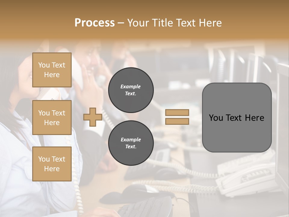 A Group Of People Sitting At A Desk Talking On Telephones PowerPoint Template