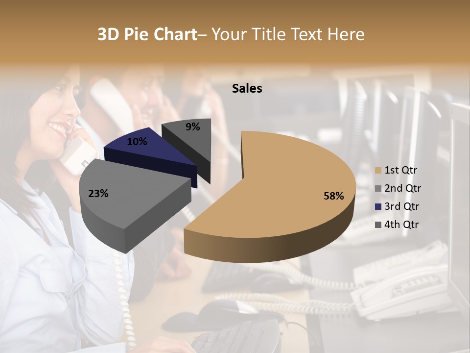 A Group Of People Sitting At A Desk Talking On Telephones PowerPoint Template