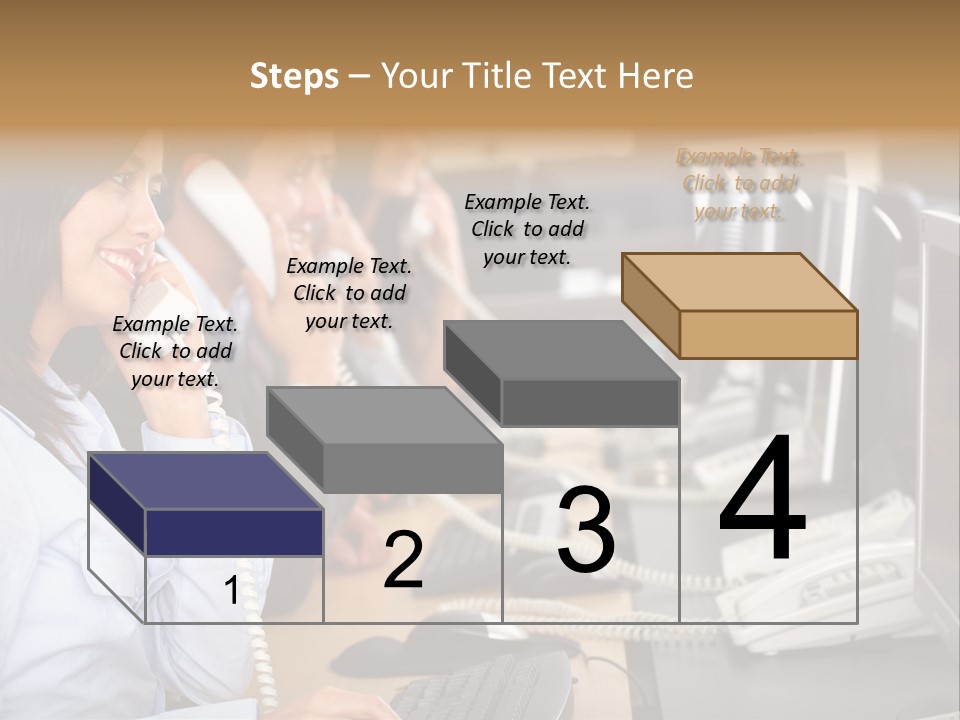 A Group Of People Sitting At A Desk Talking On Telephones PowerPoint Template
