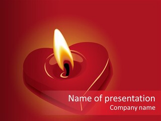 A Red Heart Shaped Candle On A Red Background PowerPoint Template