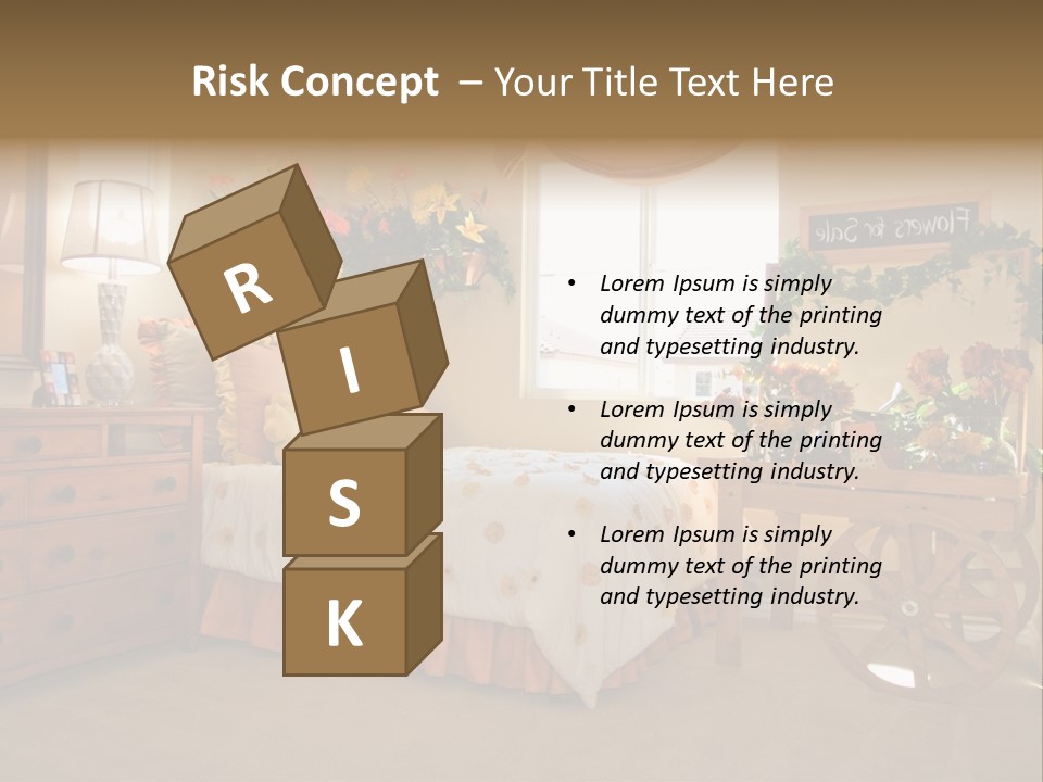 A Bed Room With A Bed A Dresser And A Window PowerPoint Template