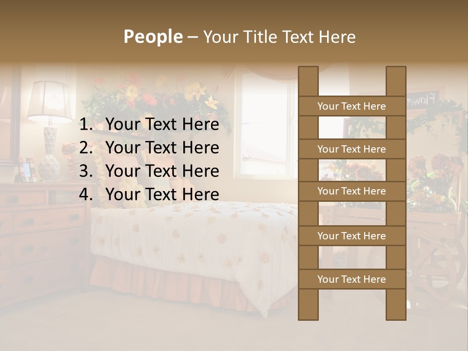 A Bed Room With A Bed A Dresser And A Window PowerPoint Template