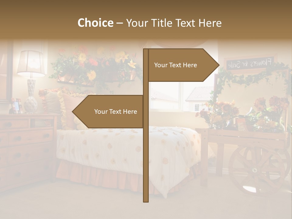 A Bed Room With A Bed A Dresser And A Window PowerPoint Template