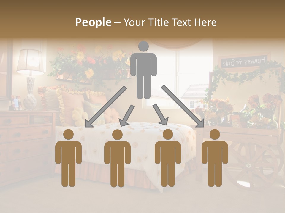 A Bed Room With A Bed A Dresser And A Window PowerPoint Template