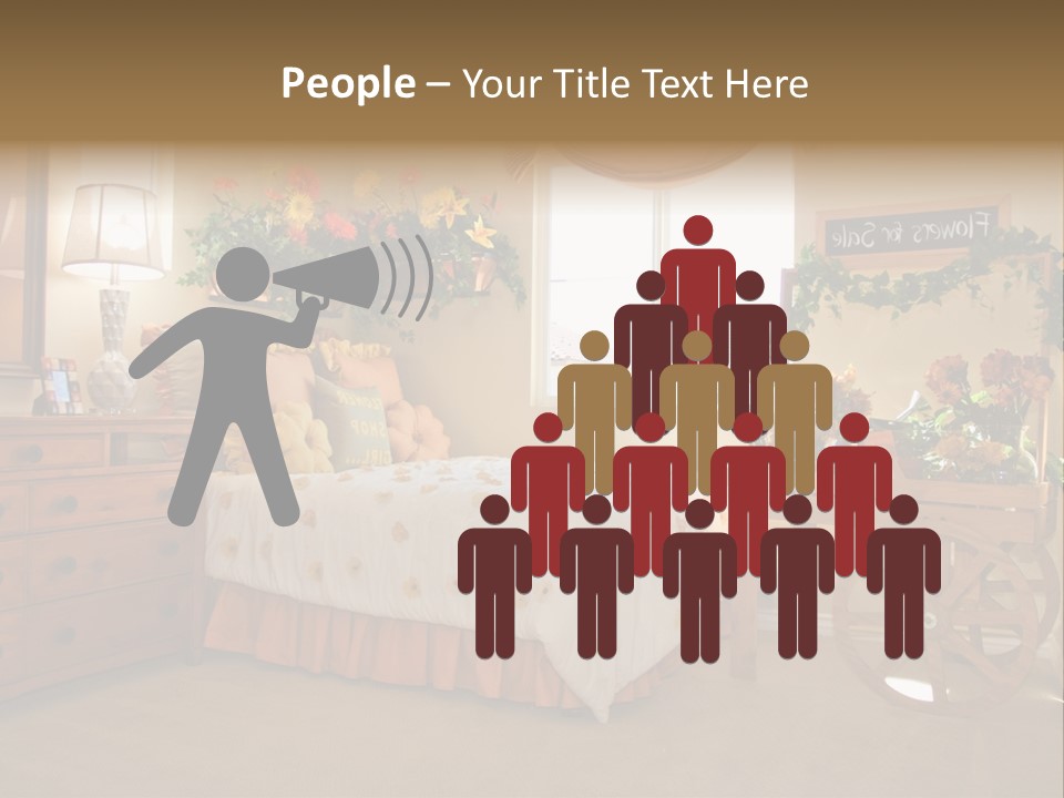 A Bed Room With A Bed A Dresser And A Window PowerPoint Template