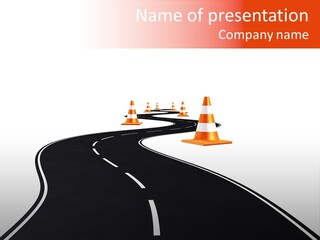 A Road With Traffic Cones And Cones On It PowerPoint Template