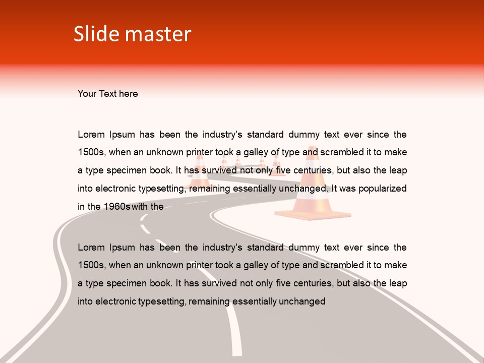 A Road With Traffic Cones And Cones On It PowerPoint Template