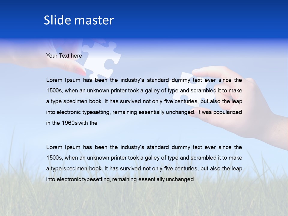 Two Hands Holding Pieces Of A Puzzle Together PowerPoint Template