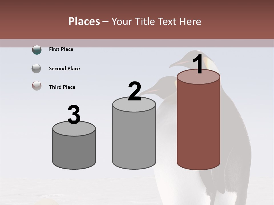 Two Penguins Standing Next To Each Other In The Snow PowerPoint Template