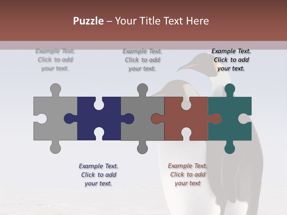 Two Penguins Standing Next To Each Other In The Snow PowerPoint Template