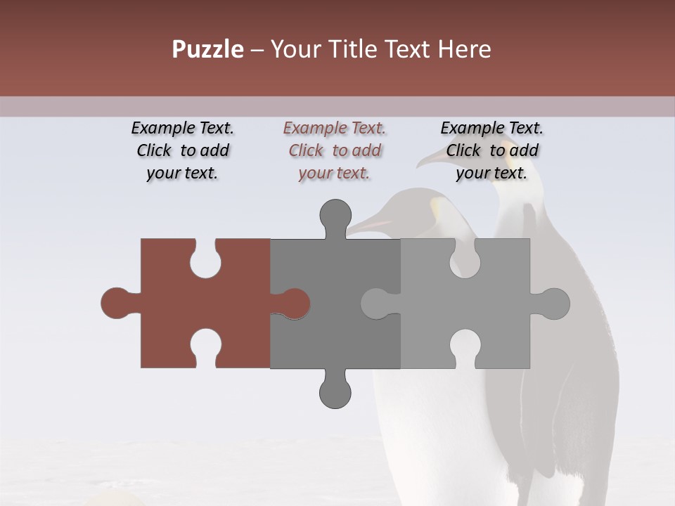 Two Penguins Standing Next To Each Other In The Snow PowerPoint Template