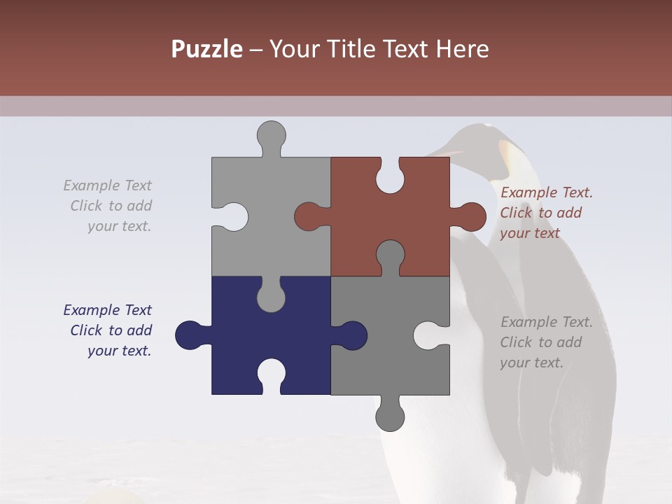 Two Penguins Standing Next To Each Other In The Snow PowerPoint Template