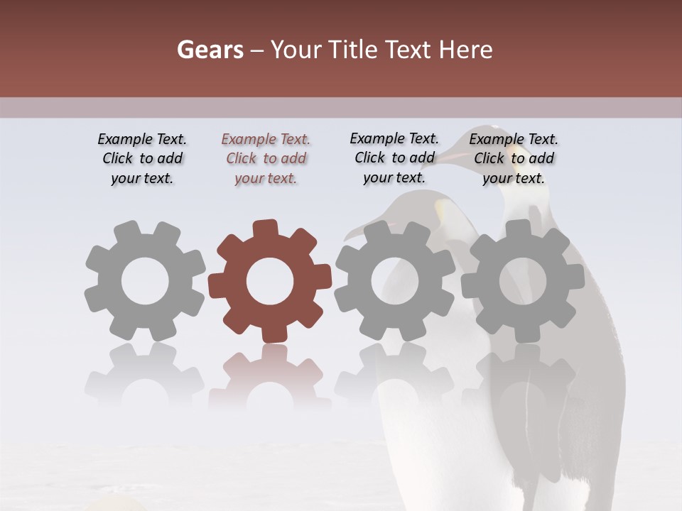 Two Penguins Standing Next To Each Other In The Snow PowerPoint Template