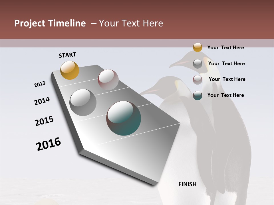 Two Penguins Standing Next To Each Other In The Snow PowerPoint Template