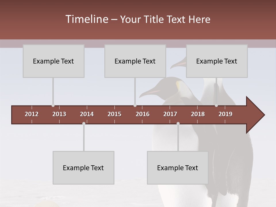 Two Penguins Standing Next To Each Other In The Snow PowerPoint Template