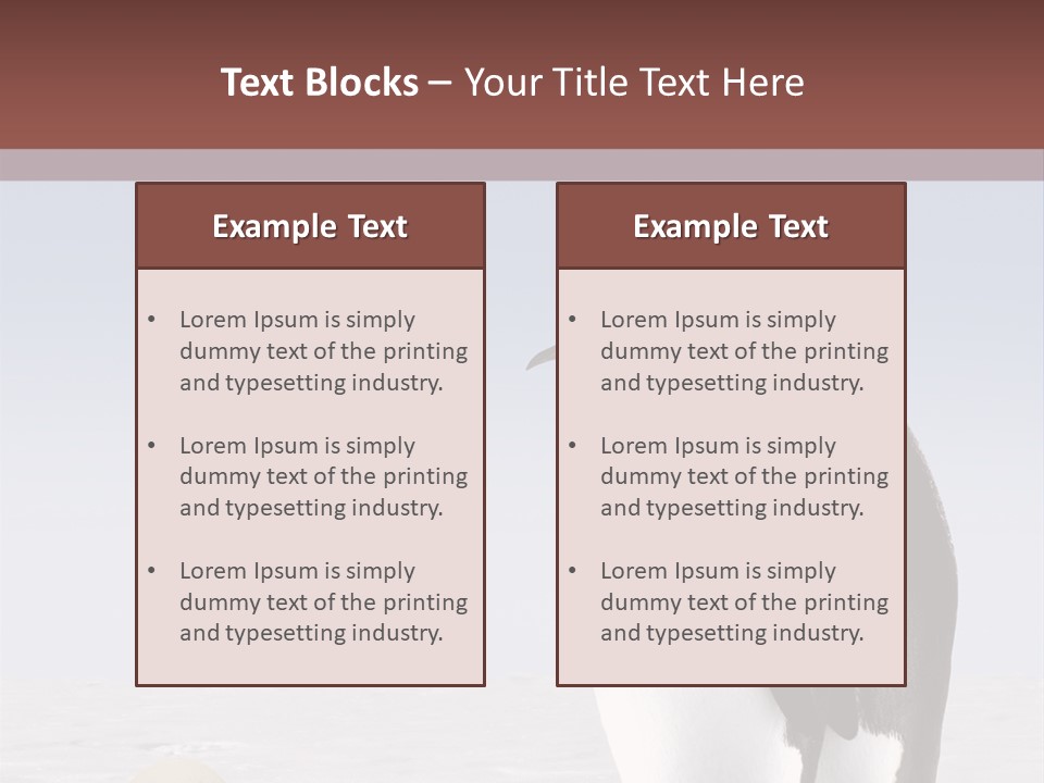 Two Penguins Standing Next To Each Other In The Snow PowerPoint Template