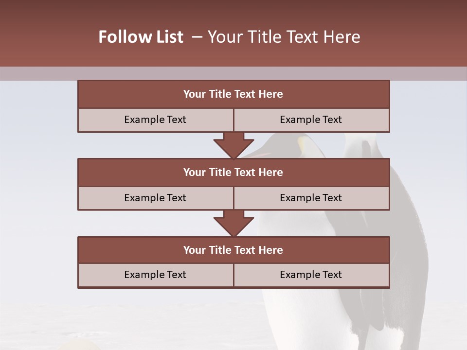 Two Penguins Standing Next To Each Other In The Snow PowerPoint Template
