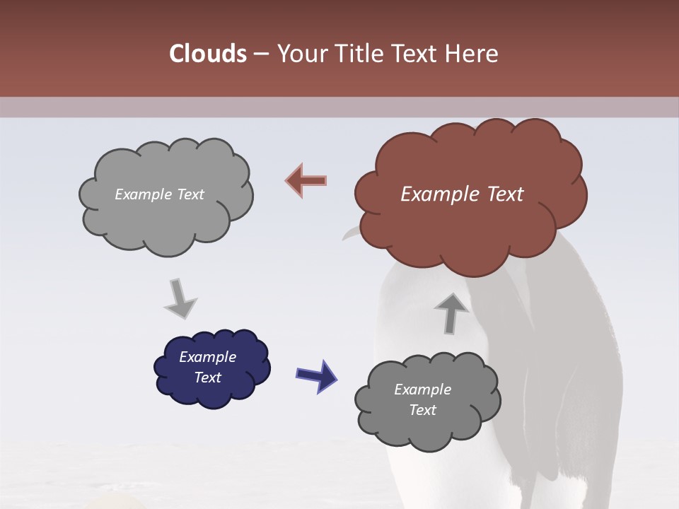 Two Penguins Standing Next To Each Other In The Snow PowerPoint Template