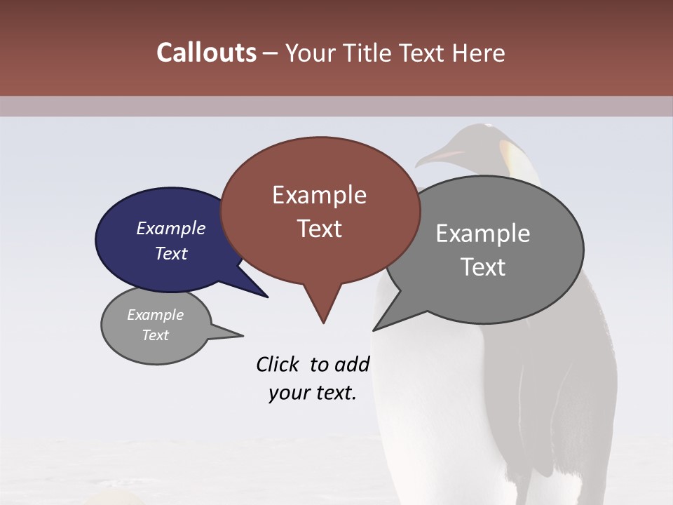 Two Penguins Standing Next To Each Other In The Snow PowerPoint Template