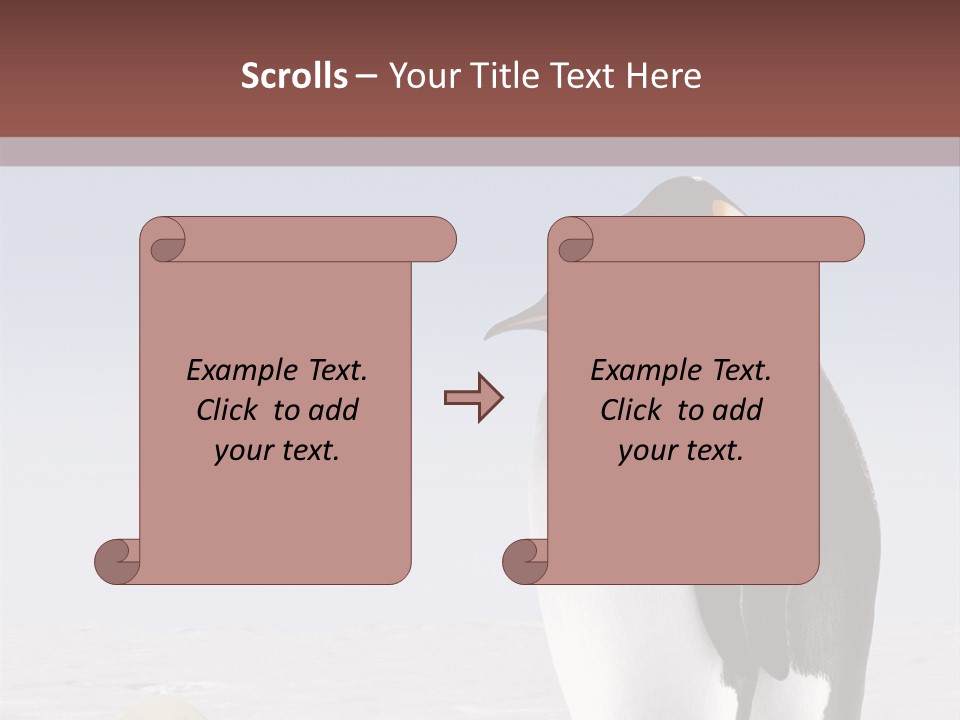 Two Penguins Standing Next To Each Other In The Snow PowerPoint Template