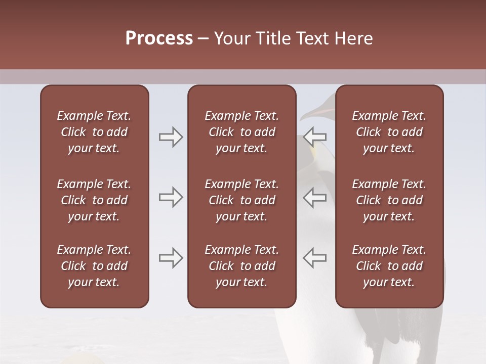 Two Penguins Standing Next To Each Other In The Snow PowerPoint Template