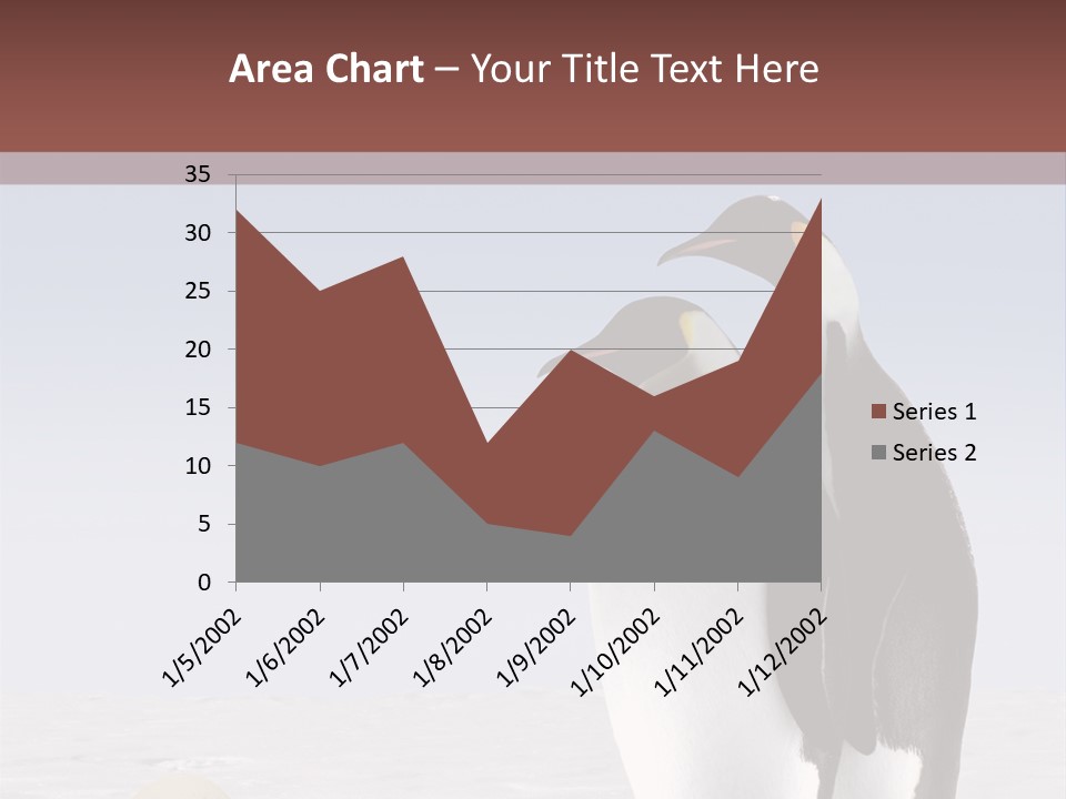 Two Penguins Standing Next To Each Other In The Snow PowerPoint Template