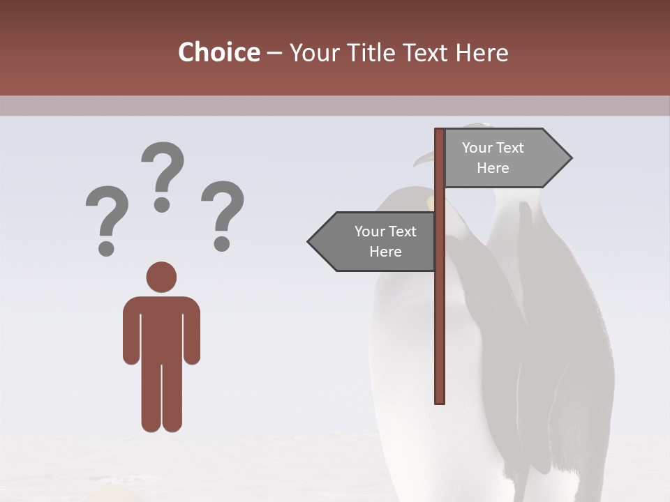 Two Penguins Standing Next To Each Other In The Snow PowerPoint Template