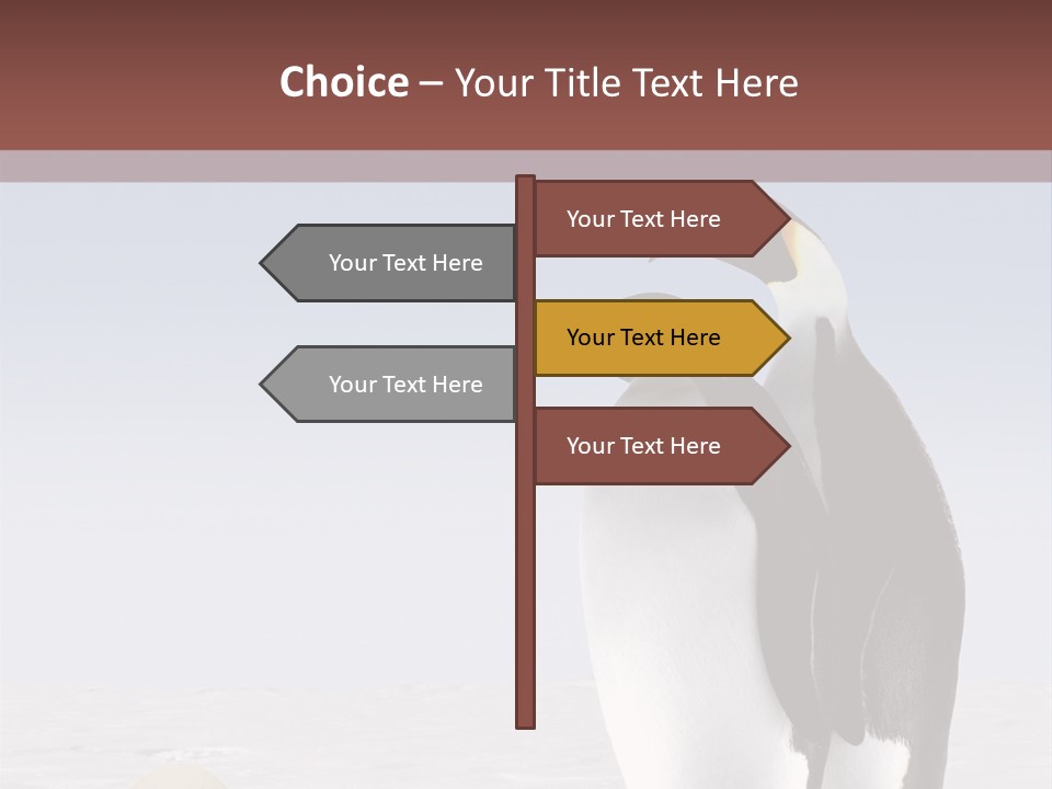 Two Penguins Standing Next To Each Other In The Snow PowerPoint Template
