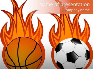 A Picture Of A Basketball And Fireball On A White Background PowerPoint Template