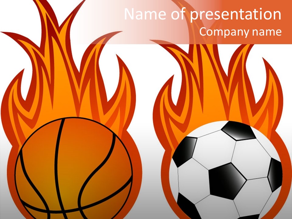 A Picture Of A Basketball And Fireball On A White Background PowerPoint Template