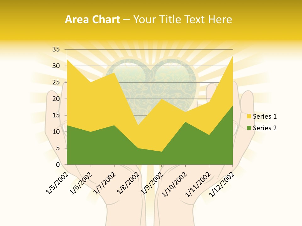 Two Hands Holding A Green Heart Over A White Background PowerPoint Template