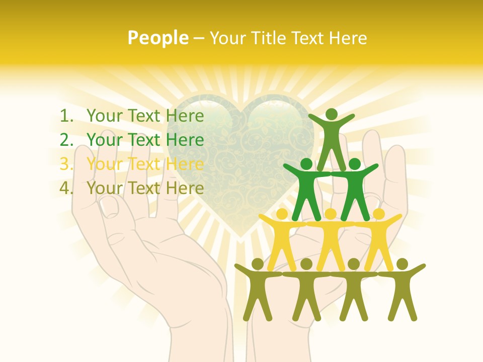 Two Hands Holding A Green Heart Over A White Background PowerPoint Template