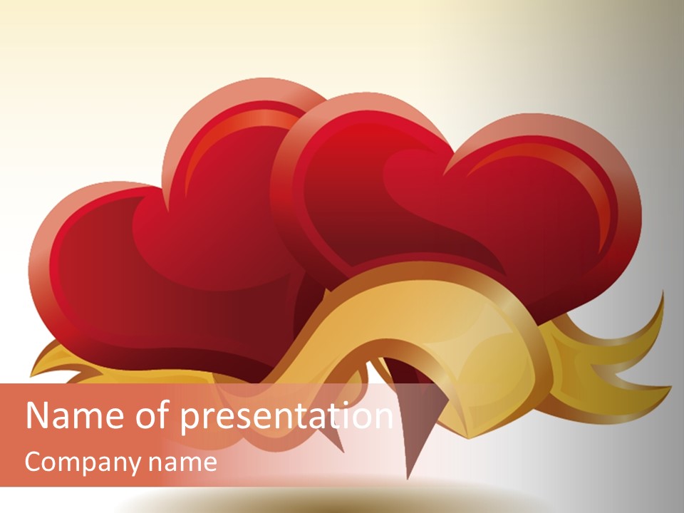 A Red Heart With A Gold Ribbon On A White Background PowerPoint Template