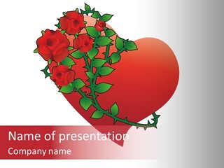 A Red Heart With Roses On A White Background PowerPoint Template