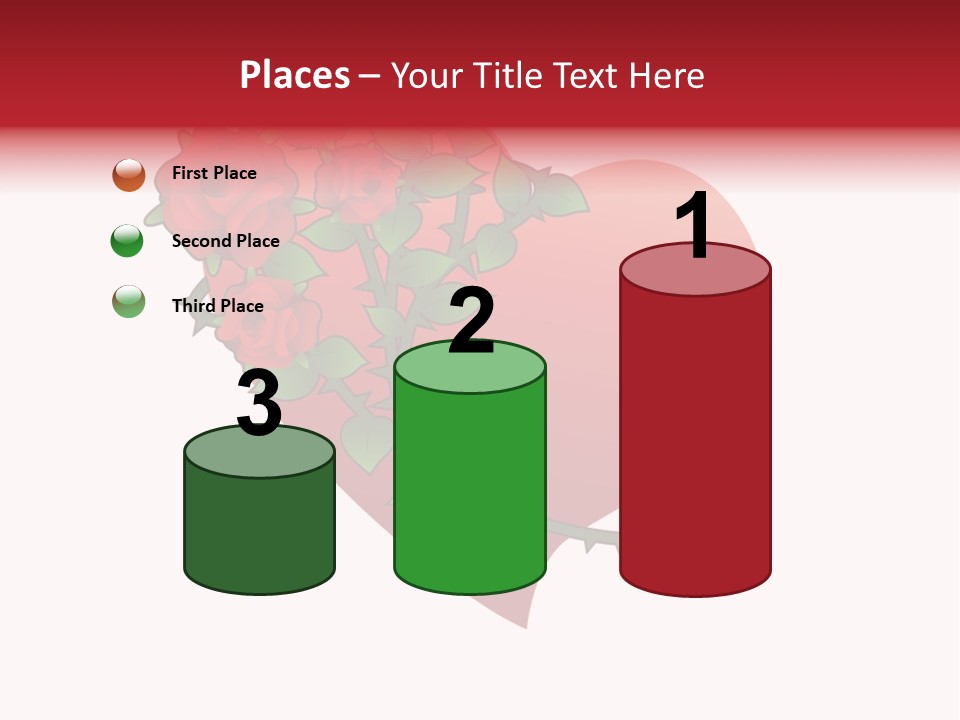 A Red Heart With Roses On A White Background PowerPoint Template