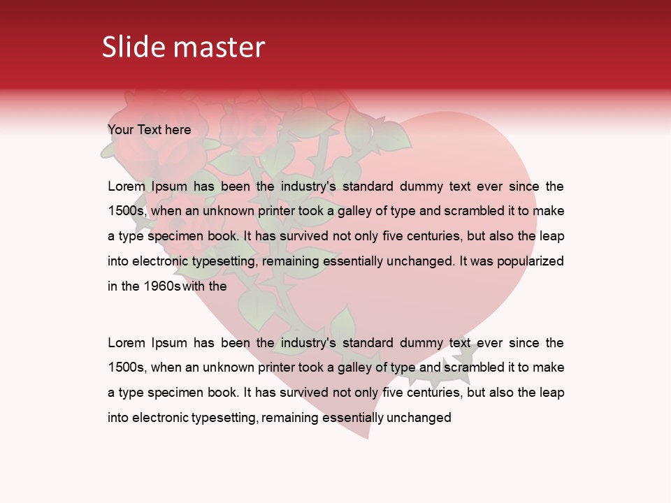 A Red Heart With Roses On A White Background PowerPoint Template