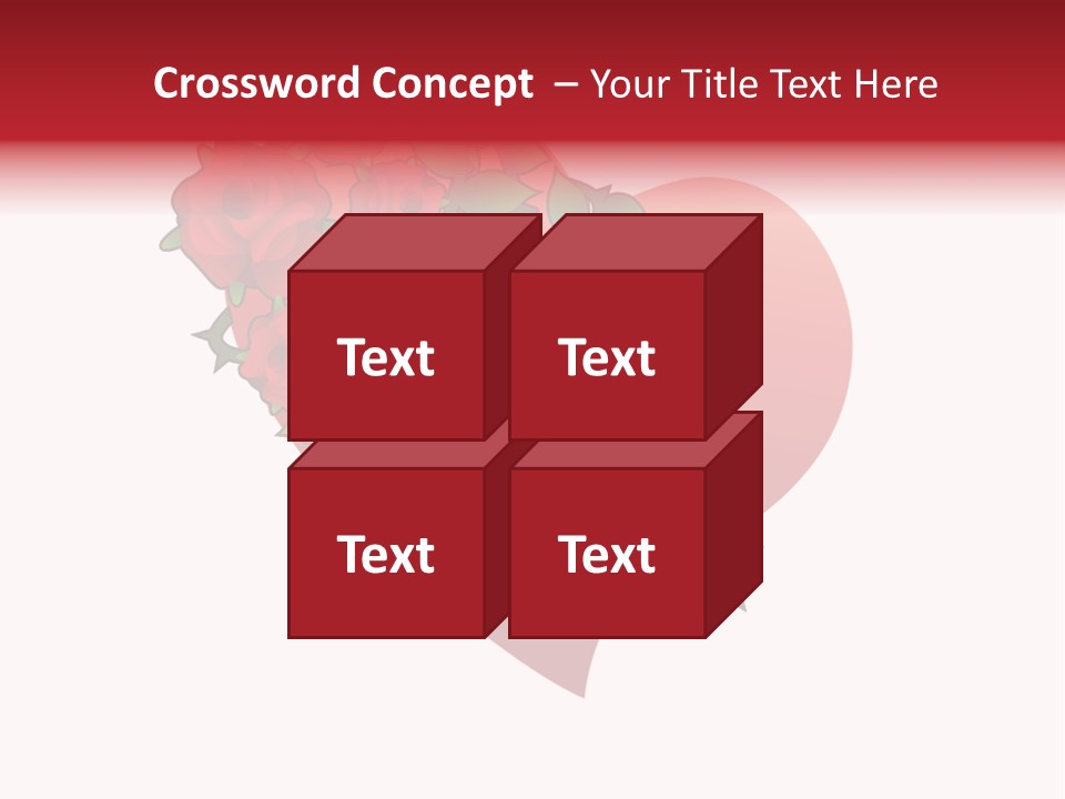 A Red Heart With Roses On A White Background PowerPoint Template