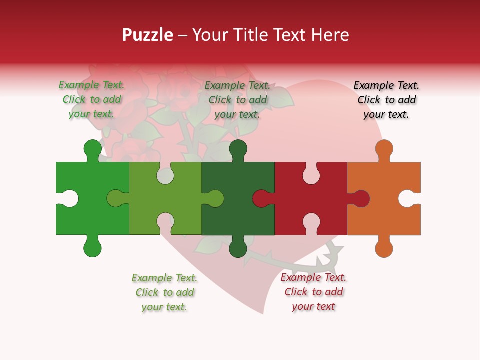 A Red Heart With Roses On A White Background PowerPoint Template