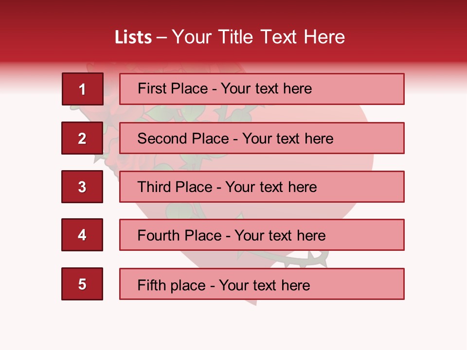 A Red Heart With Roses On A White Background PowerPoint Template