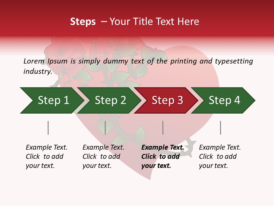 A Red Heart With Roses On A White Background PowerPoint Template