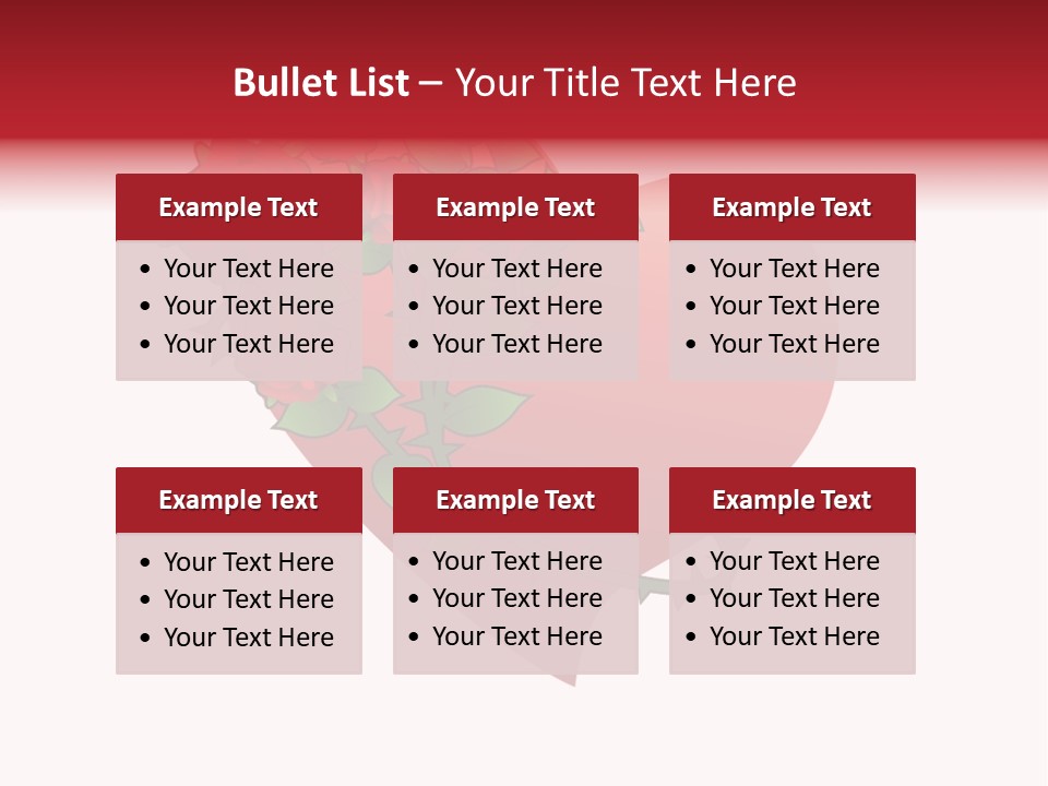 A Red Heart With Roses On A White Background PowerPoint Template