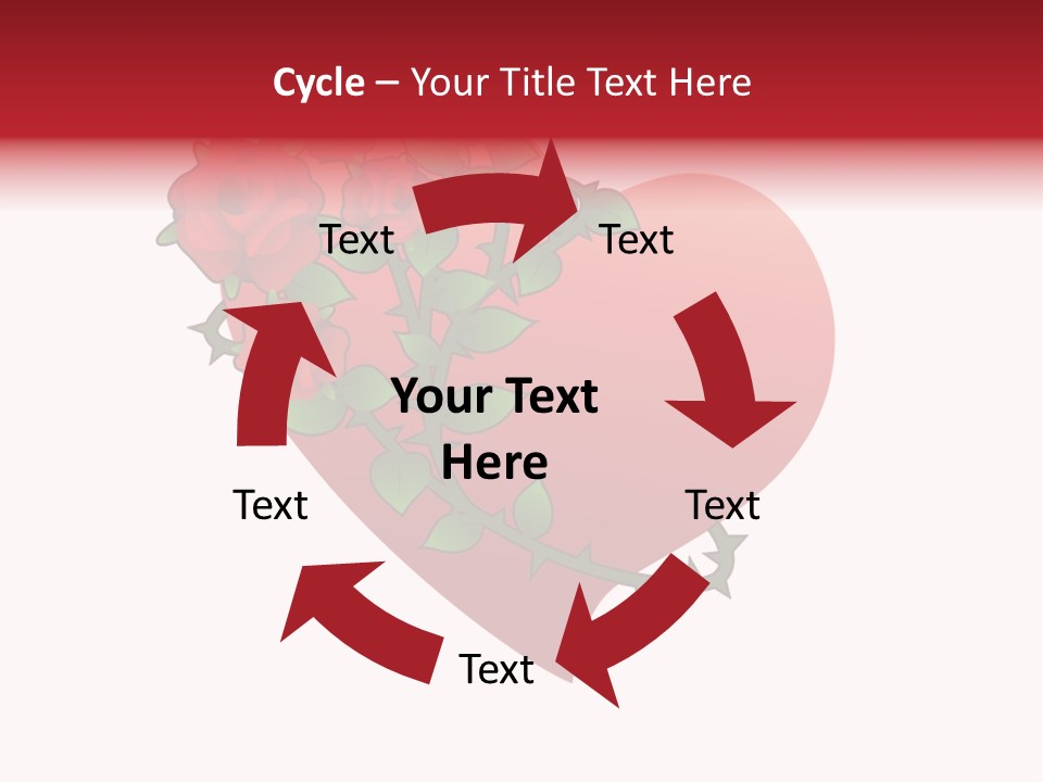 A Red Heart With Roses On A White Background PowerPoint Template