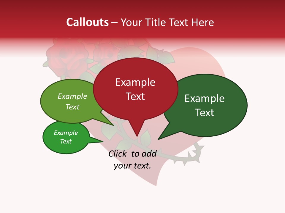 A Red Heart With Roses On A White Background PowerPoint Template